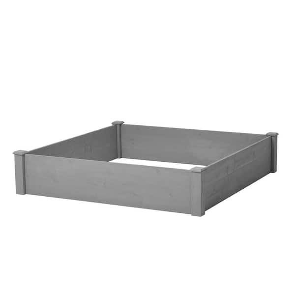 Unbranded 48 in. W x 48 in. D Gray Outdoor Square Large Wood Planter Box Over Floor, Raised Garden Bed, Tool-Free Assembly