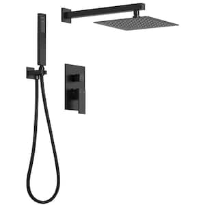 2-Spray Square 10 in. Shower System Shower Head with Handheld in Black (Valve Included)