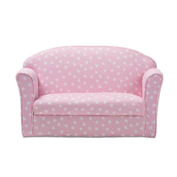 Baxton Studio Erica 30.3 in. Pink/White Heart Print Polyester 2-Seater Cabriole Sofa with Flared Arms
