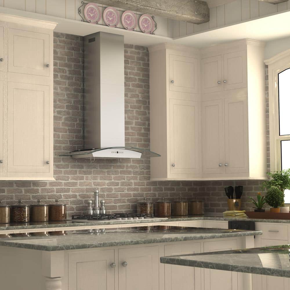 30" Stainless Steel Convertible Wall Mount Range Hood with Glass Canopy