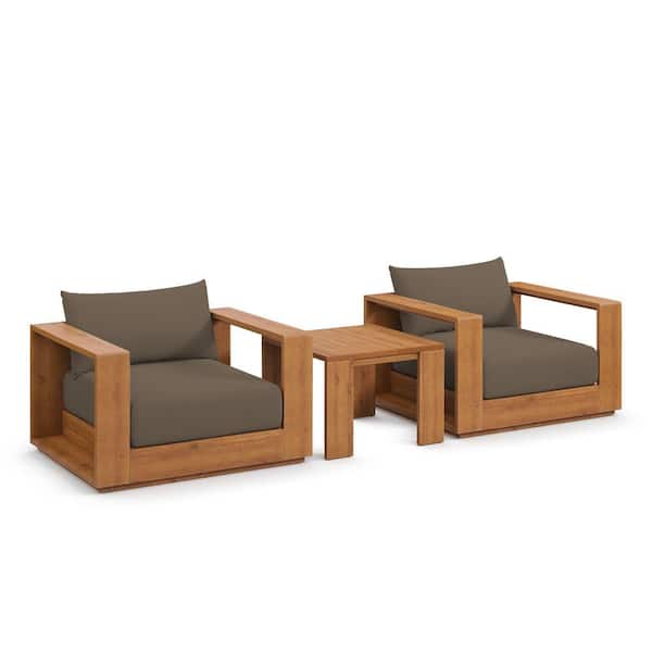 MODWAY Tahoe Acacia Wood 3-Piece Outdoor Patio Furniture Set in Natural Cocoa