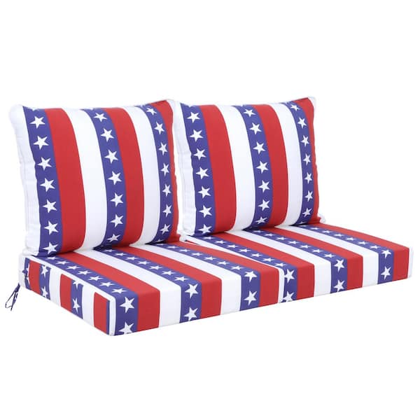 24 x 24 x 4. 3 Deep Seat Outdoor Lounge Chair Patio Chair 2 Replacement Cushion Sets with Pillows-Flag Print