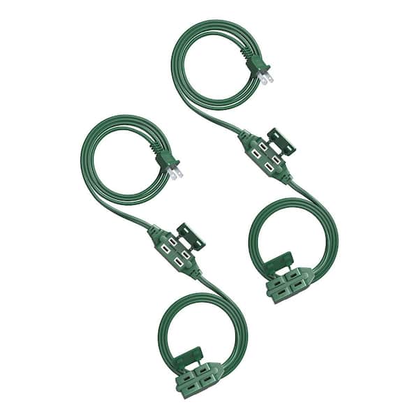 6 ft. 16/3 SPT-2 Indoor Extension Cord with 2-Groups 3-Polarized Outlets and Safety Cap Protect, (2-Pack) Green