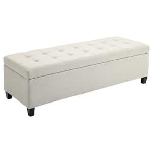 Beige Tufted Linen Storage Bench