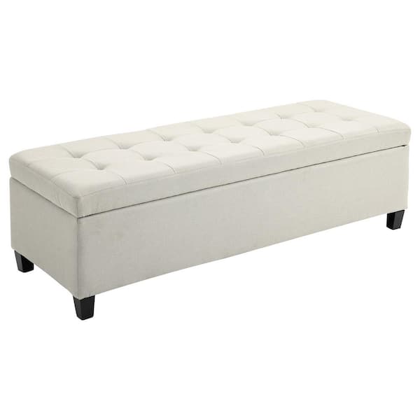 HOMCOM Beige Tufted Linen Storage Bench