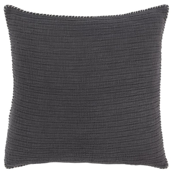 HomeRoots Charcoal Striped Polyester 22 in. x 22 in. Throw Pillow
