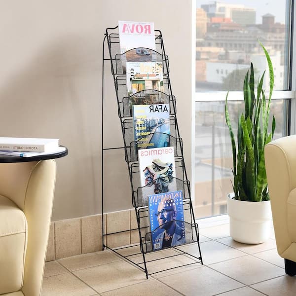 Black 12.5 in. x 46 in. Metal Freestanding Magazine Rack