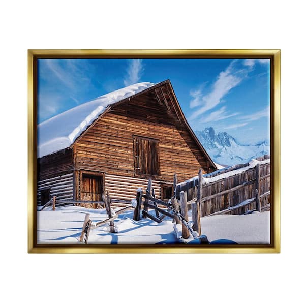 Stupell Industries Winter Log Cabin Photography by Beth Sheriden 1 Piece Floater Frame Graphic Print Architecture Art Print 21 in. x 17 in.