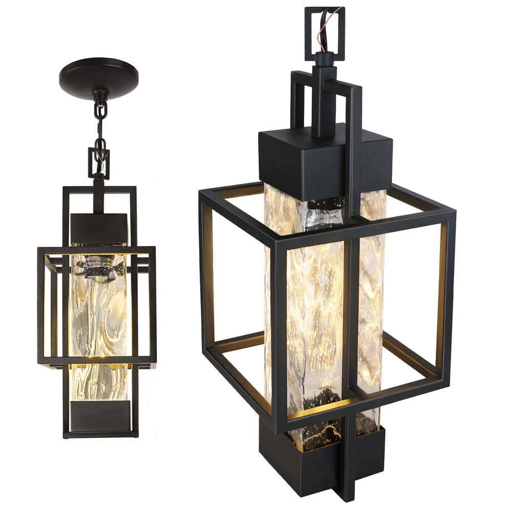 Modern 6W 1 Light 15 in. Black Pendant Light Exterior Hanging Lantern, Indo