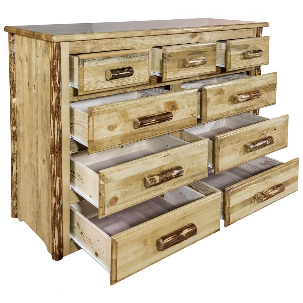 Rustic Pine 9-Drawer Solid Wood Dresser with Soft Close