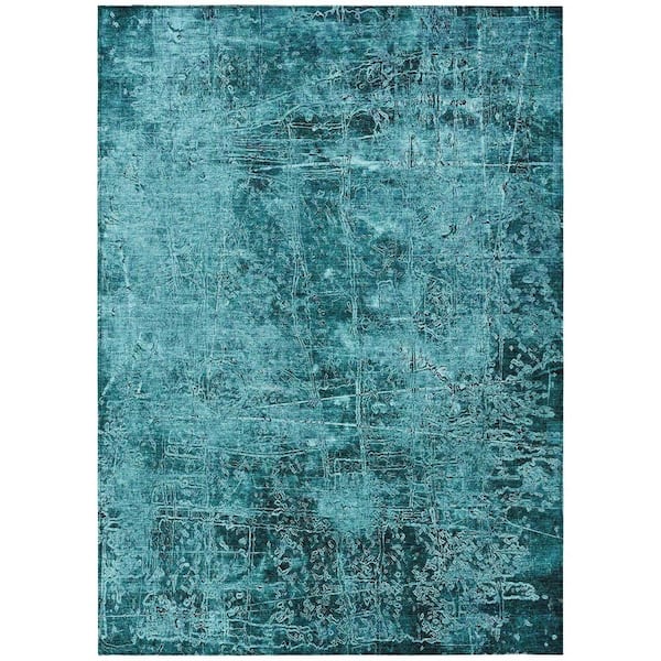 HomeRoots Teal 9 ft. x 12 ft. Woven Abstract Rectangle Indoor/Outdoor ...