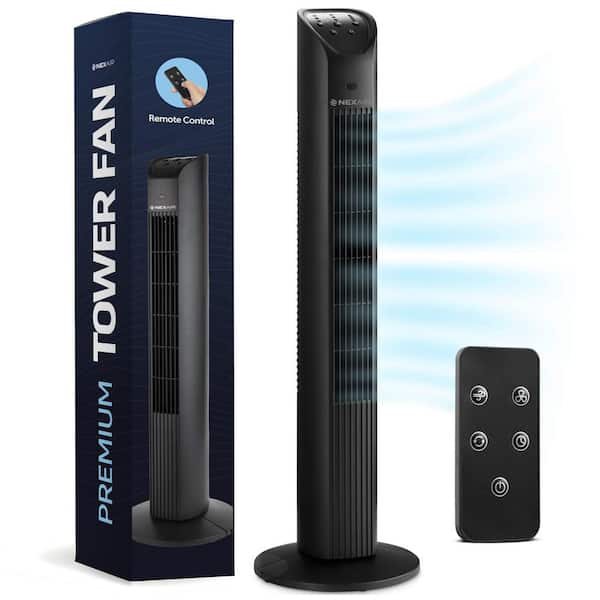 NEXAIR 5 in. 3 Speed Desk Fan 36 in. Black Oscillating Tower Fan Portable, Remote Control, Quiet, 8 Hr Auto Off