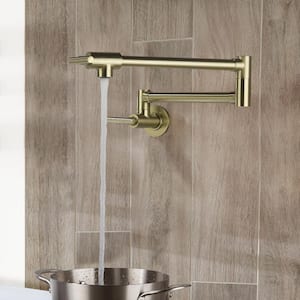 Wall Mount Pot Filler Faucet Double-Handle in Brushed Gold