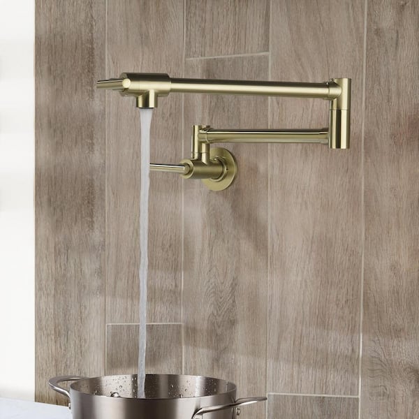 GIVING TREE Wall Mount Pot Filler Faucet Double-Handle in Brushed Gold