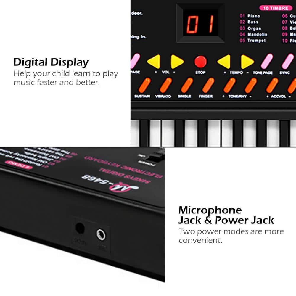 54-Key Black and White Electronic Keyboard with Microphone