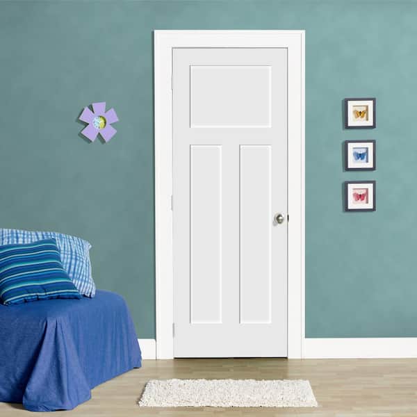 32 in. x 80 in. 3 Panel Craftsman Primed Smooth Molded Composite MDF Interior Door Slab