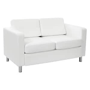 Pacific 52 in. Snow Faux Leather 2-Seat Loveseat with Removable Cushions