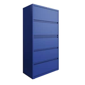 36 in. W Classic Blue 5-Drawer Metal Lateral File Cabinet for Home and Office, Letter, Legal and A4 Hanging Folders