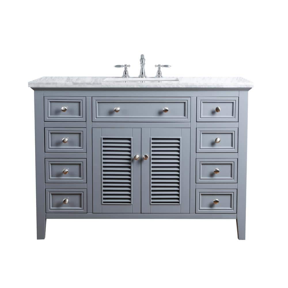 stufurhome 48 in. Genevieve Single Sink Vanity in Gray with Marble Vanity Top in Carrara with White Basin -  HD-1300G-48-CR