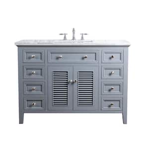 48 in. Genevieve Single Sink Vanity in Gray with Marble Vanity Top in Carrara with White Basin