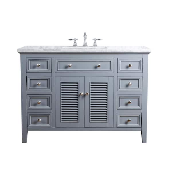 stufurhome 48 in. Genevieve Single Sink Vanity in Gray with Marble Vanity Top in Carrara with White Basin
