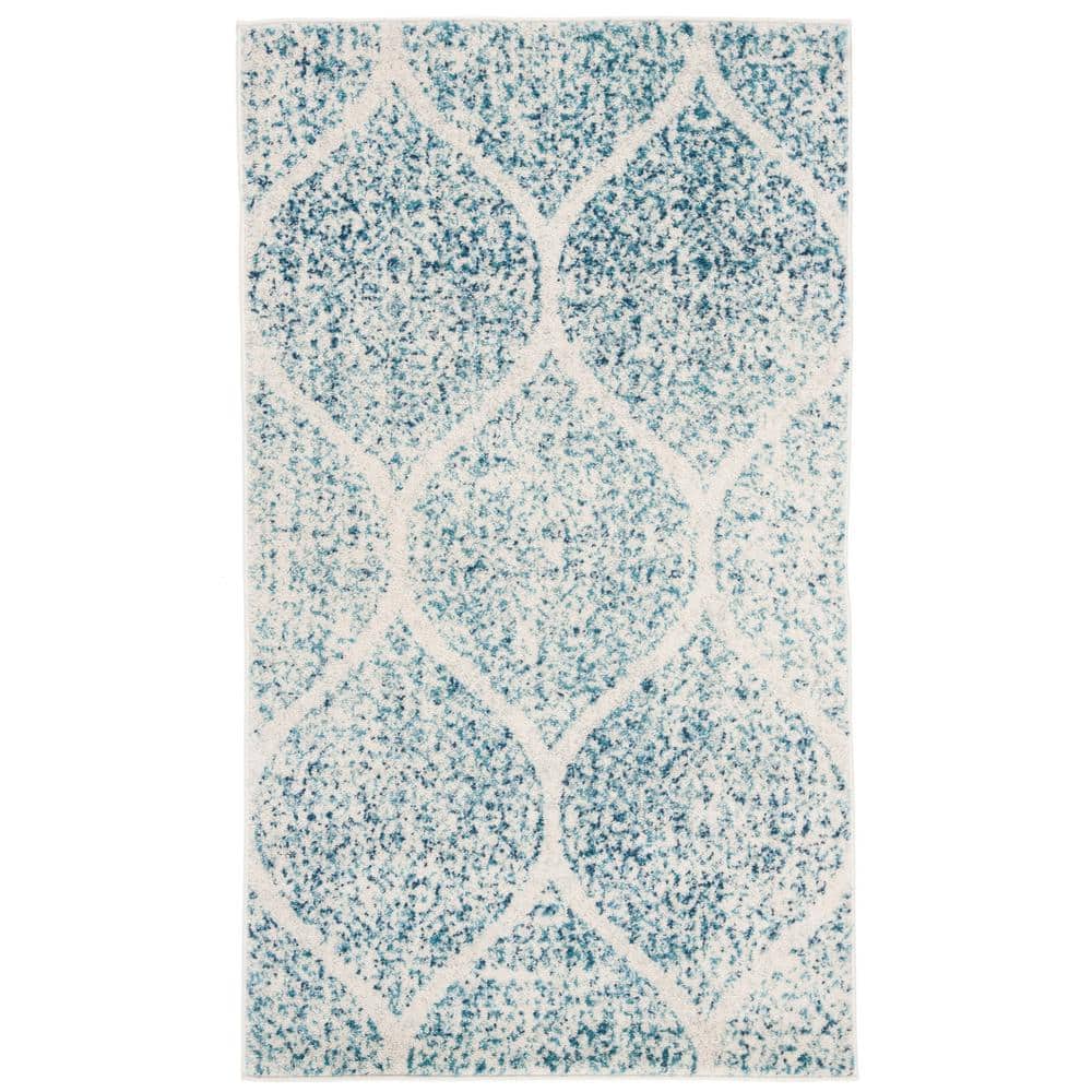 Chic Metro-Mod Cream & Turquoise 3' x 5' Synthetic Area Rug