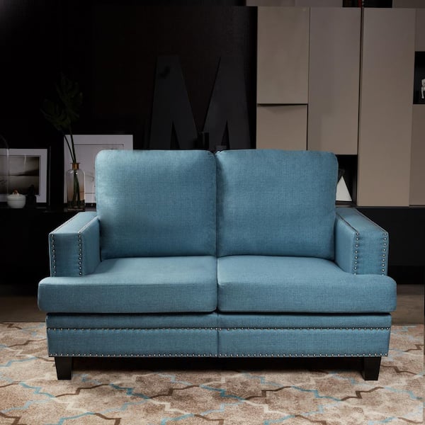 LOKATSE HOME 53 in. Turquoise Blue Polyester 2-Seat Loveseat with Removable Cushions