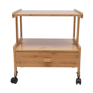 Wood Color Rolling 2-Tier Bamboo Printer Stand Cart Shelving Unit (18.11 in. W x 19.68 in. H x 14.76 in. D)