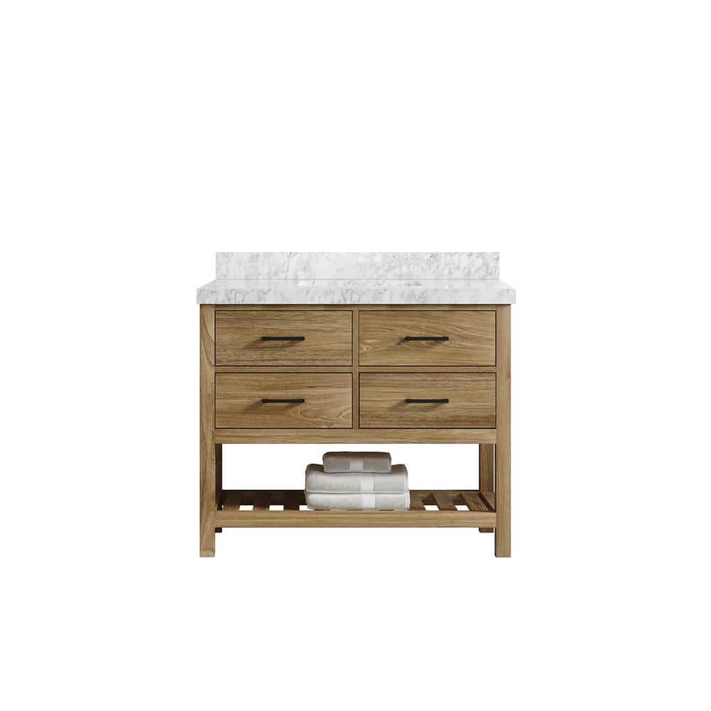 Parker Teak 42 in. W x 22 in. D x 36 in. H Single Sink Bath Vanity in Premium Polish with Carrara Marble Top price history on PriceWatchPro