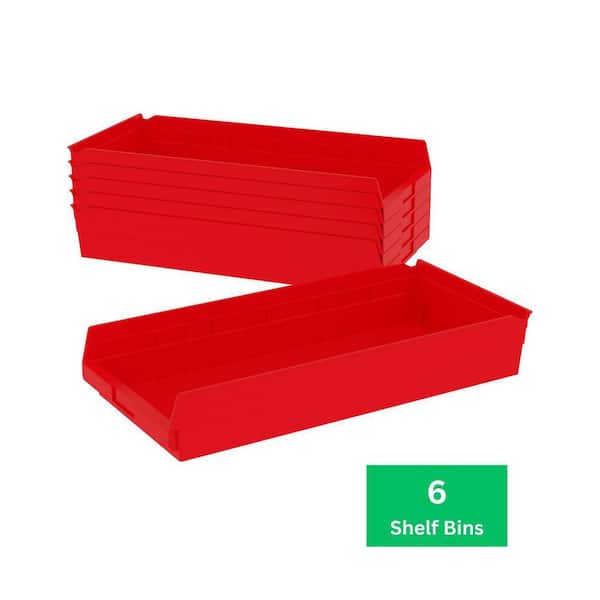 30174 Series, 11 1/8 in. W x 23 5/8 in. D x 4 in. H, Red Open Hopper Shelf Bins Storage Organizer System, 6-Pack