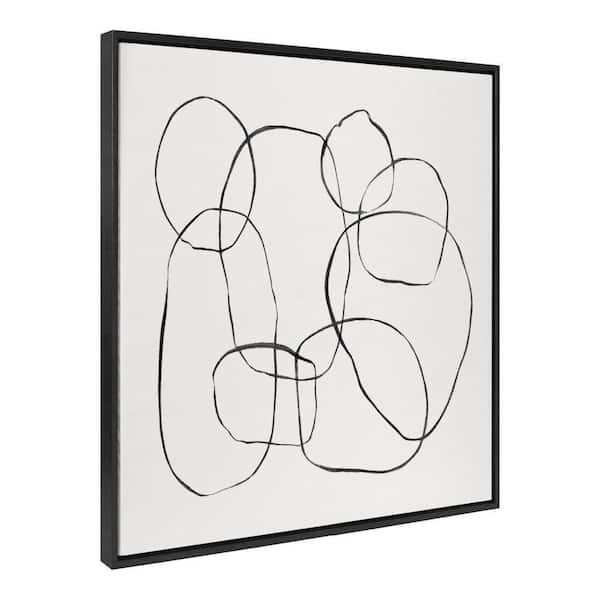 Kate and Laurel Sylvie "Dancing Circles Black and Soft White" by Teju Reval of Snazzyhues Framed Art Print 30 in. x 30 in.