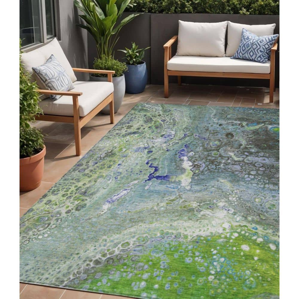 Green, Lime Green 5 ft. x 8 ft.  Woven Abstract Polyester Rectangle Indoor / Outdoor Area Rug price history on PriceWatchPro