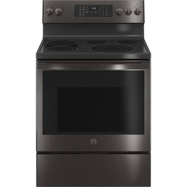 GE Profile 30 in. 5.3 cu. ft. Electric Range with Self-Cleaning Convection Oven and Air Fry in Black Stainless Steel