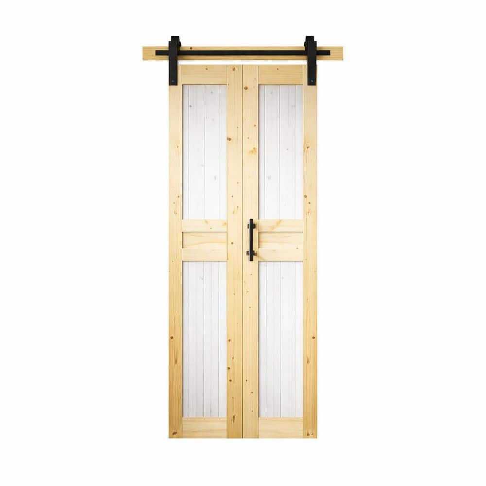 Rustic 36 in. x 84 in. Paneled Solid Core Light 2-Tone Pine Wood No Assembly Required Bifold Door with Hardware Kit price history on PriceWatchPro
