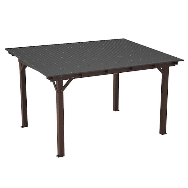 Rosabel 13 ft. x 10 ft. Brown Wood Outdoor Patio Pergola with Metal Roof