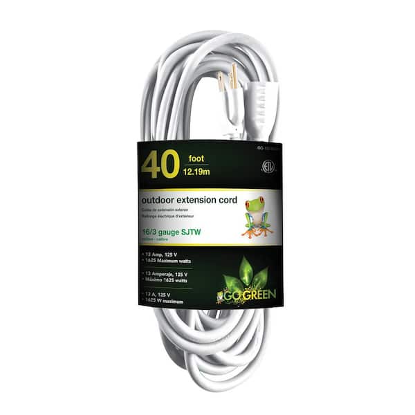 GoGreen Power 40 ft. 16/3 Heavy Duty Extension Cord, White