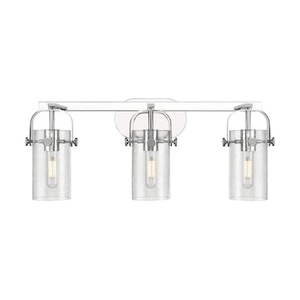 Innovations Pilaster II Cylinder 24.88 in. 3-Light Polished Chrome Vanity Light with Glass Shade