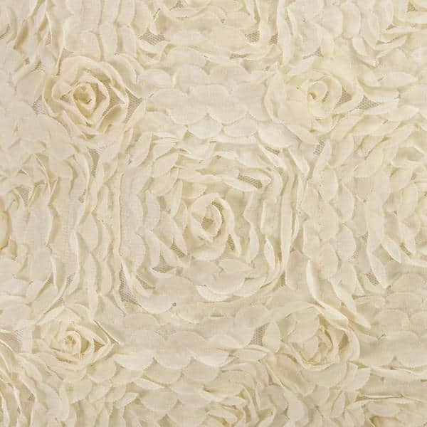 Cream Ruffled Polyester Square Throw Pillow