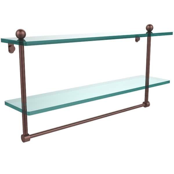 Allied Brass 22 in. L x 12 in. H x 5 in. W 2-Tier Clear Glass Bathroom Shelf  with Towel Bar in Antique Pewter P1000-2TB/22-GAL-PEW - The Home Depot