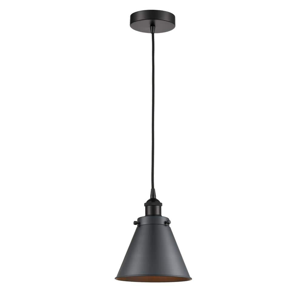 Appalachian 1-Light Matte Black Shaded Pendant Light with Matte Black Metal Shade -  Innovations, 616-1PH-BK-M13-