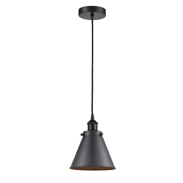 Appalachian 1-Light Matte Black Shaded Pendant Light with Matte Black Metal Shade