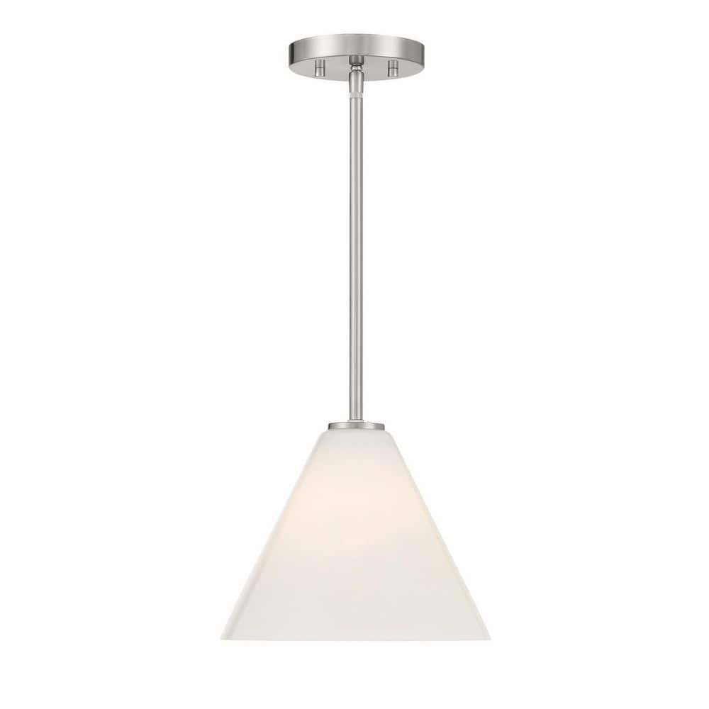 Blair 60-Watt 10 in. W x 7.75 in. H 1-Light Satin Nickel Mini Pendant Light or Semi-Flush Mount with Strie Glass Shade price history on PriceWatchPro
