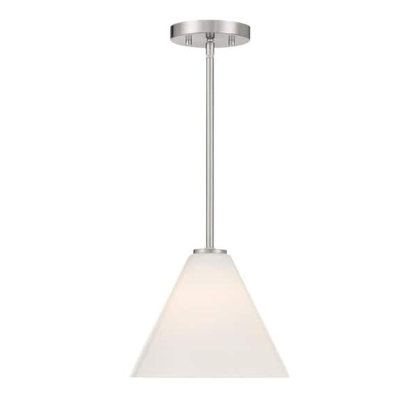 Blair 60-Watt 10 in. W x 7.75 in. H 1-Light Satin Nickel Mini Pendant Light or Semi-Flush Mount with Strie Glass Shade