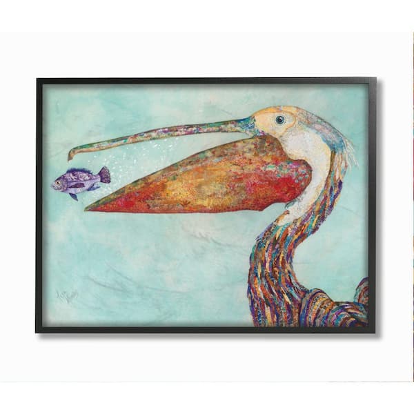 Stupell Industries "Pelican's Lost Supper Fish and Patterned Feathers" by Lisa Morales Framed Animal Wall Art Print 16 in. x 20 in.