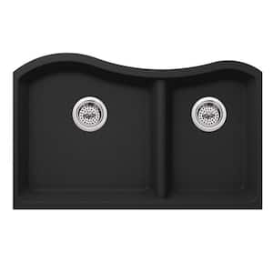 Undermount Quartz 32-1/2 in. 60/40 Double Kitchen Sink in Onyx Black