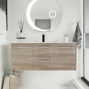 47.4 in. W x 18.10 in. D x 20.20 in. H Single Sink Wall Mount Bath Vanity in White Oak with White Resin Top