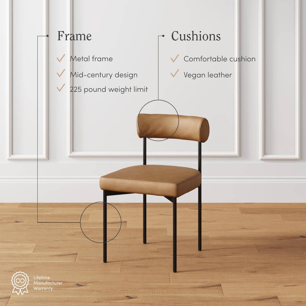 Dahlia Light Brown Faux Leather Upholstered Side Chair with Black Metal Frame
