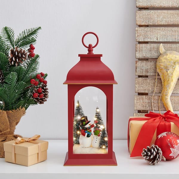 DANYA B Tabletop Red Christmas Snowman Winter Scene Diorama