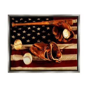 Vintage American Flag Baseball Sports Rustic Photo by Daniel Sproul Floater Frame Sports Wall Art Print 21 in. x 17 in.