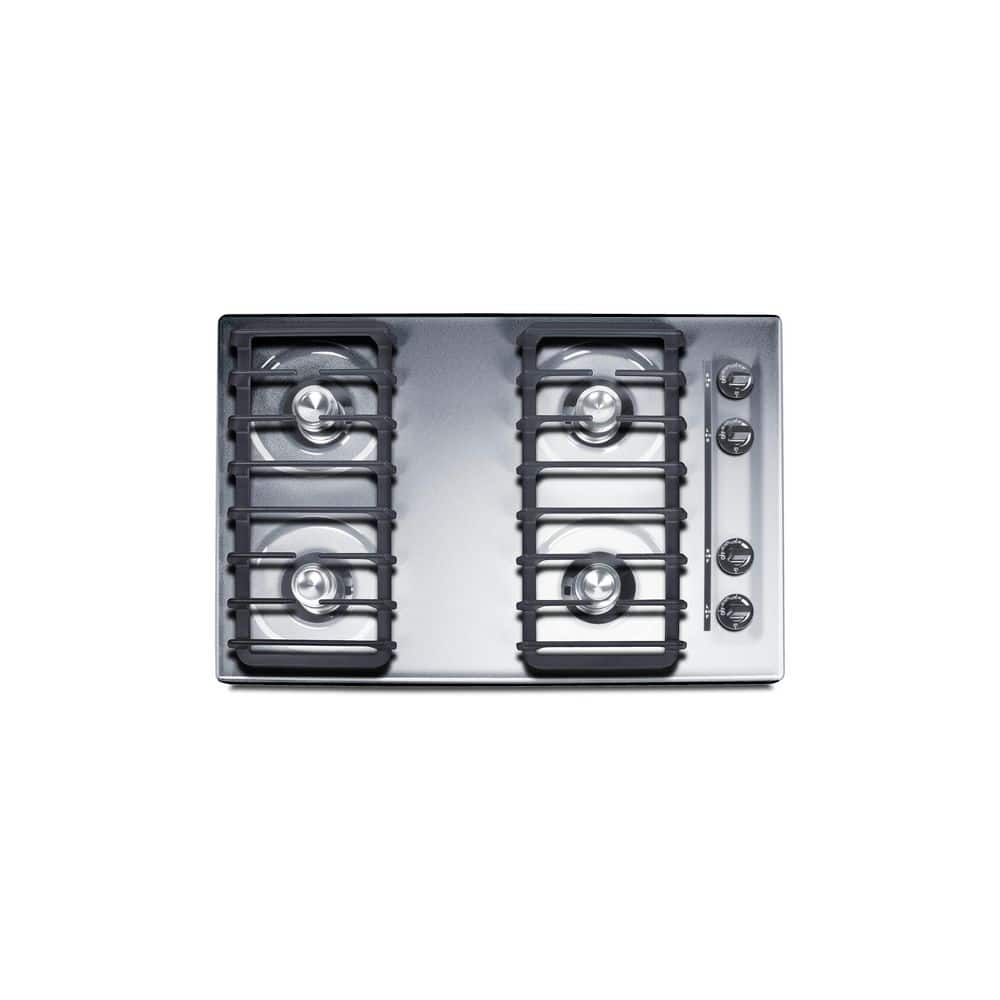 30 in. Recessed Gas Cooktop in Chrome with 4 Burners, Battery Start Ignition